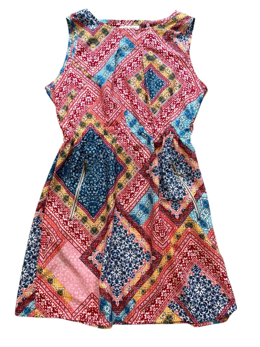 Vintage Speed Control New York Geometric Patchwork Midi Dress L Boho Y2K